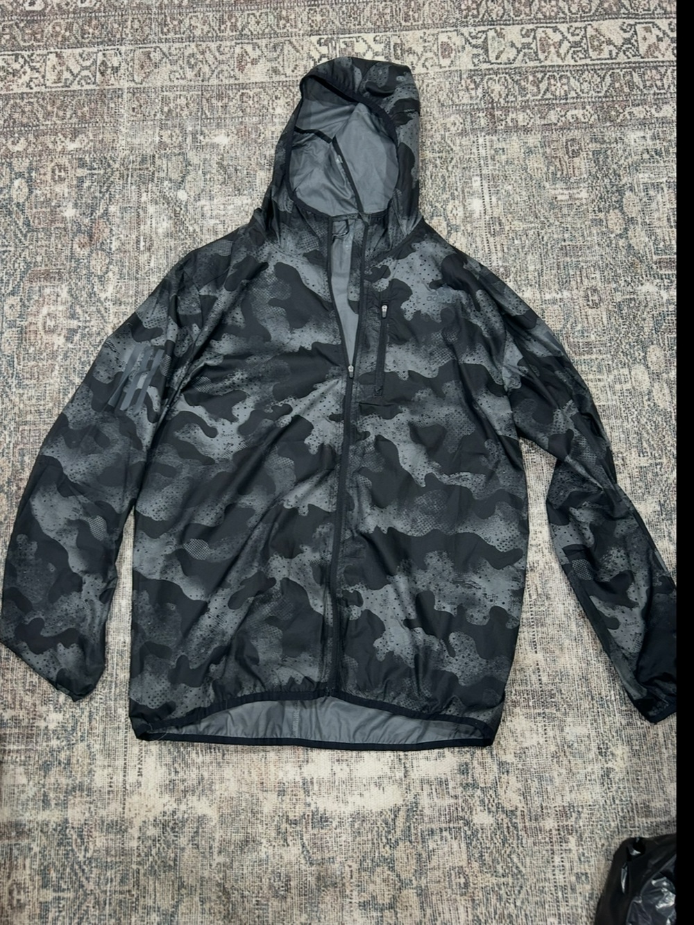 adidas Men’s Black & Gray Camo Windbreaker Hooded Jacket